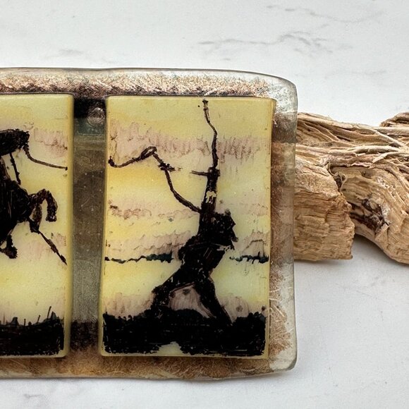 Vintage Early Plastic Horse & Cowboy Brooch With Silhouette Design - Picture 4 of 6